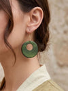 Vintage Wooden Hollow Circle Pendant Earrings