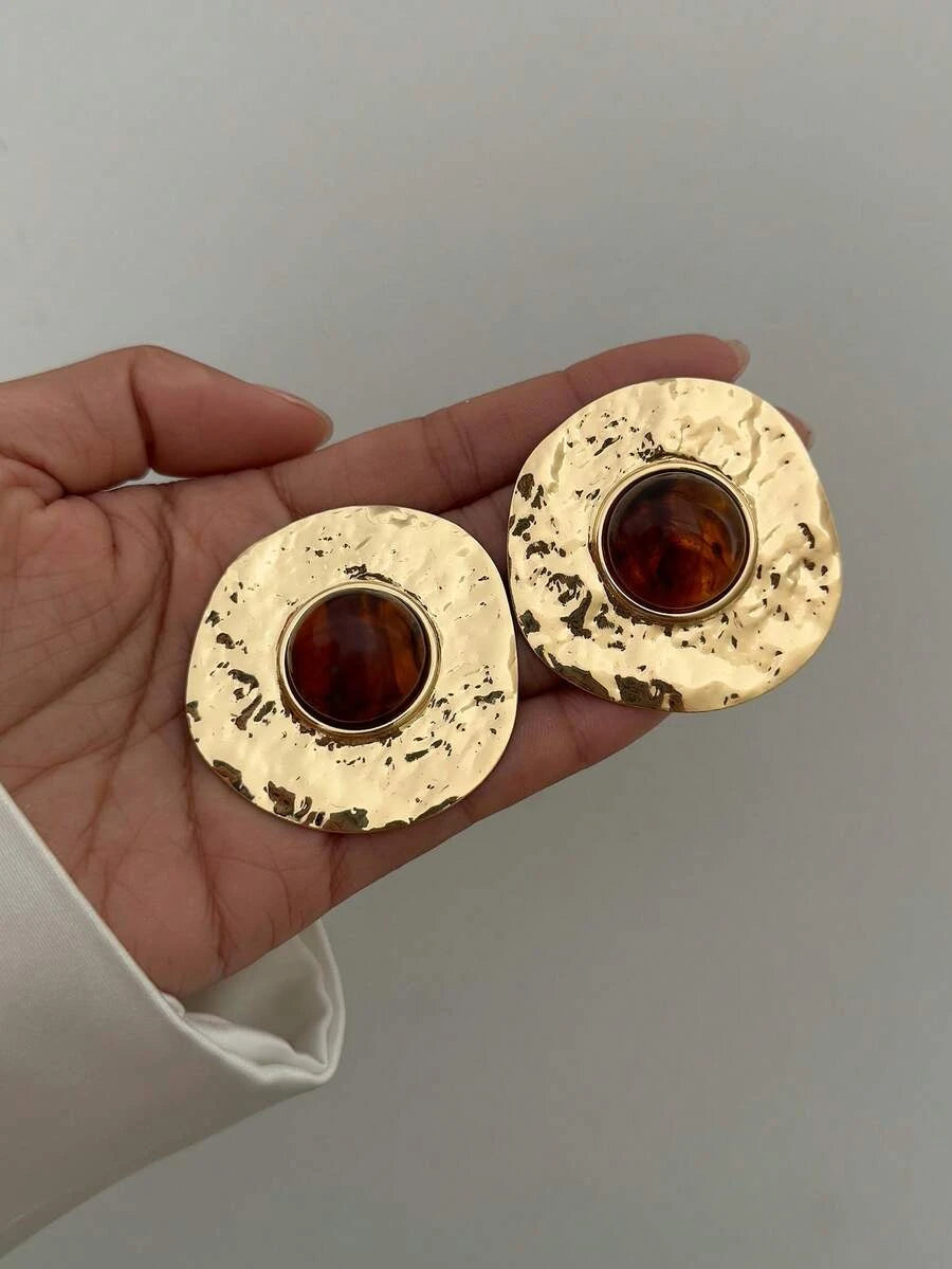 Vintage French Asymmetrical Geometric Gemstone Stud Earrings