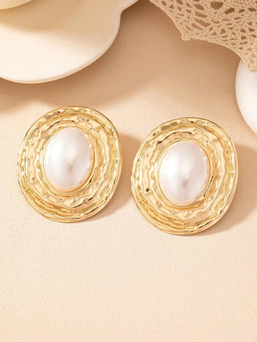 Geometric Textured Pearl Drop Earrings