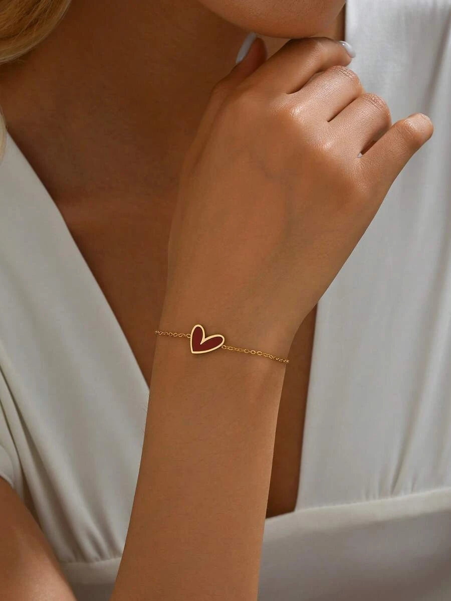 Gold Plated Stainless Steel Asymmetrical Heart Bracelet