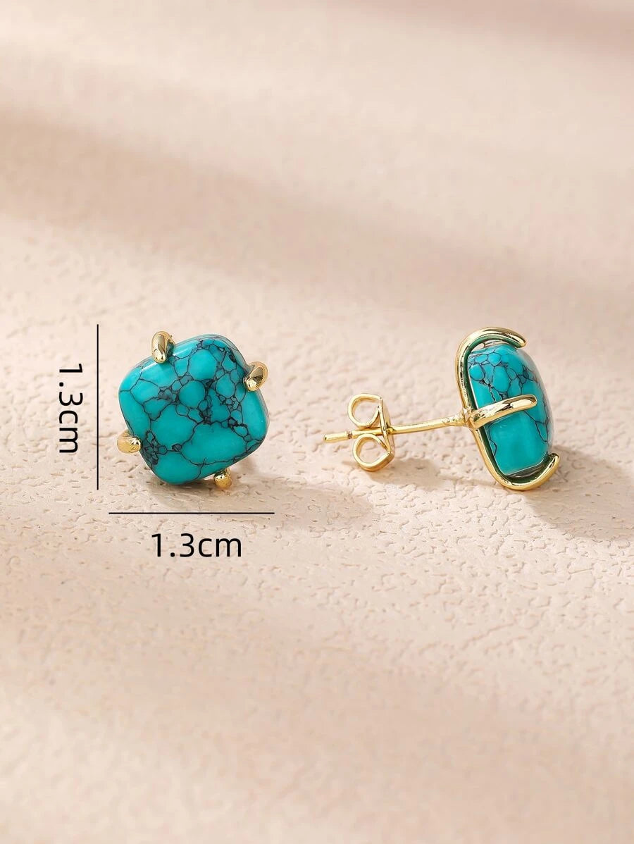 Square Synthetic Turquoise Stud Earrings