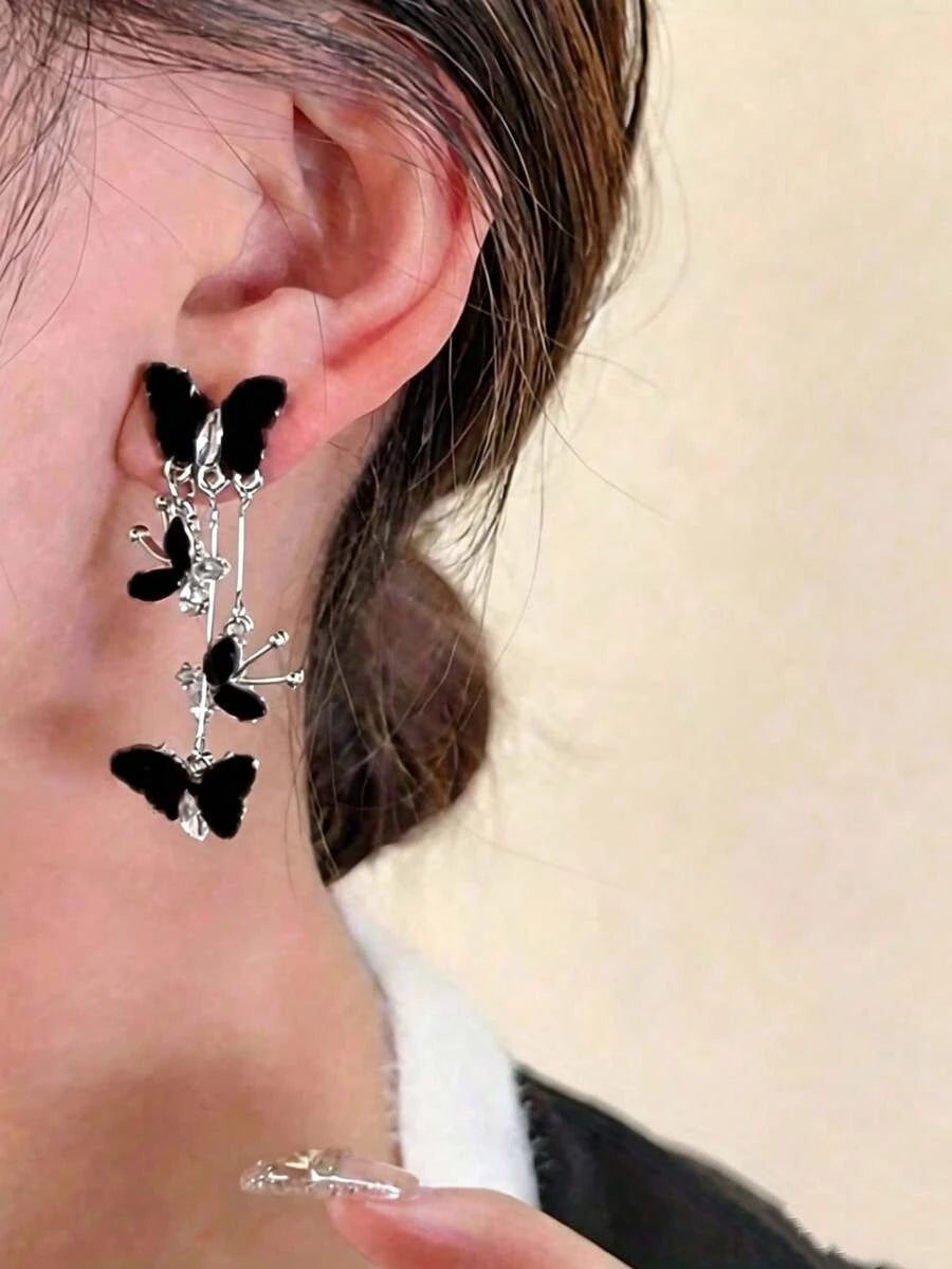 Black Butterfly Long Tassel Earrings