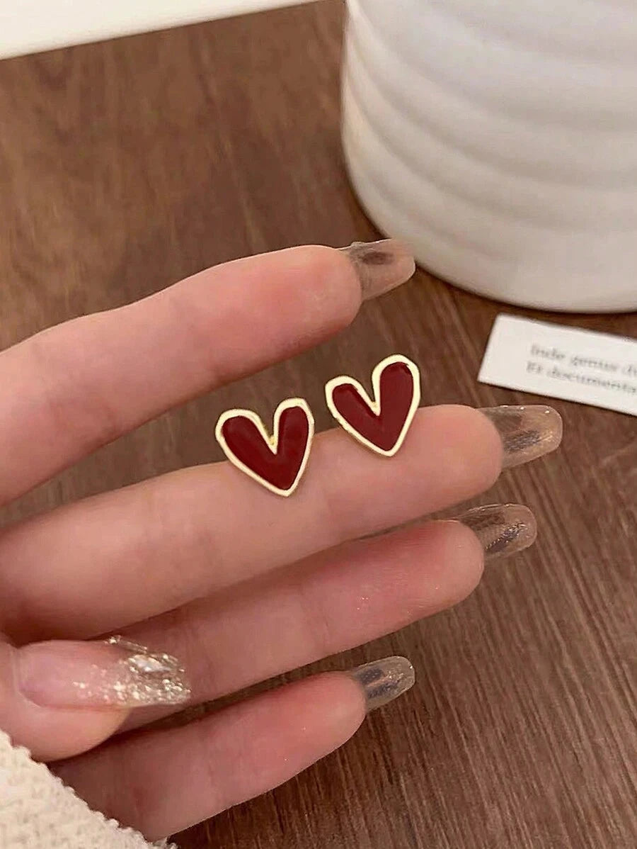 Vintage Oil Drip Heart Stud Earrings