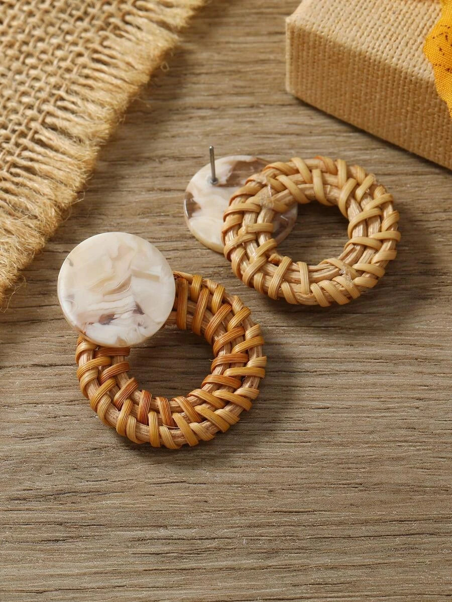 European Boho Rattan Drop Earrings