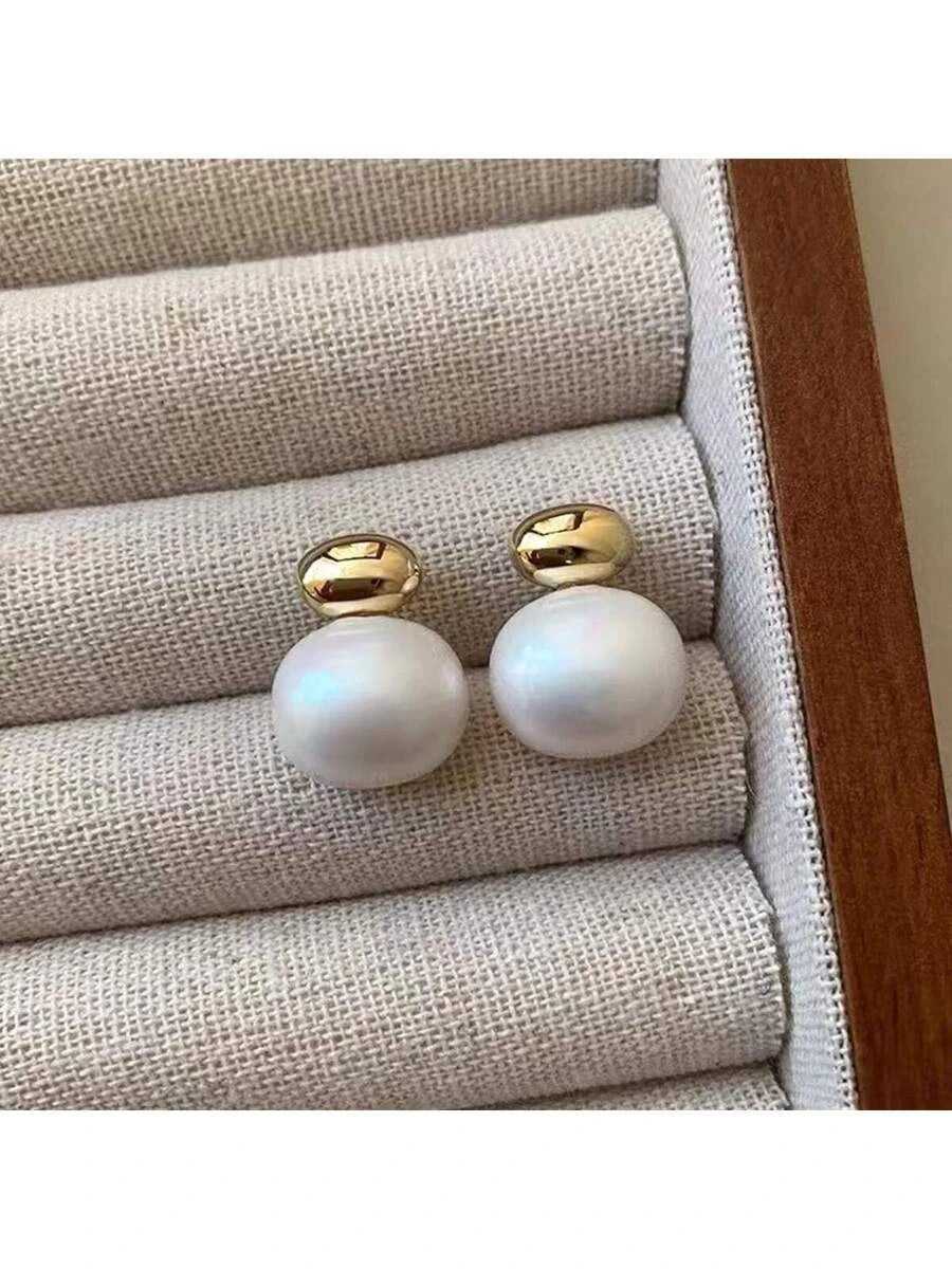 Gold Plated Faux Pearl Stud Earrings