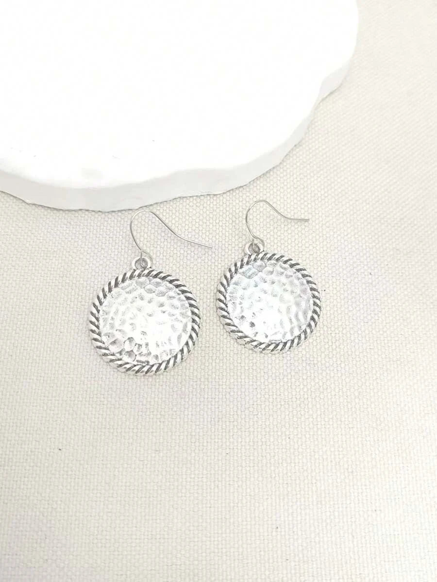 Vintage Hammered Round Pendant Earrings