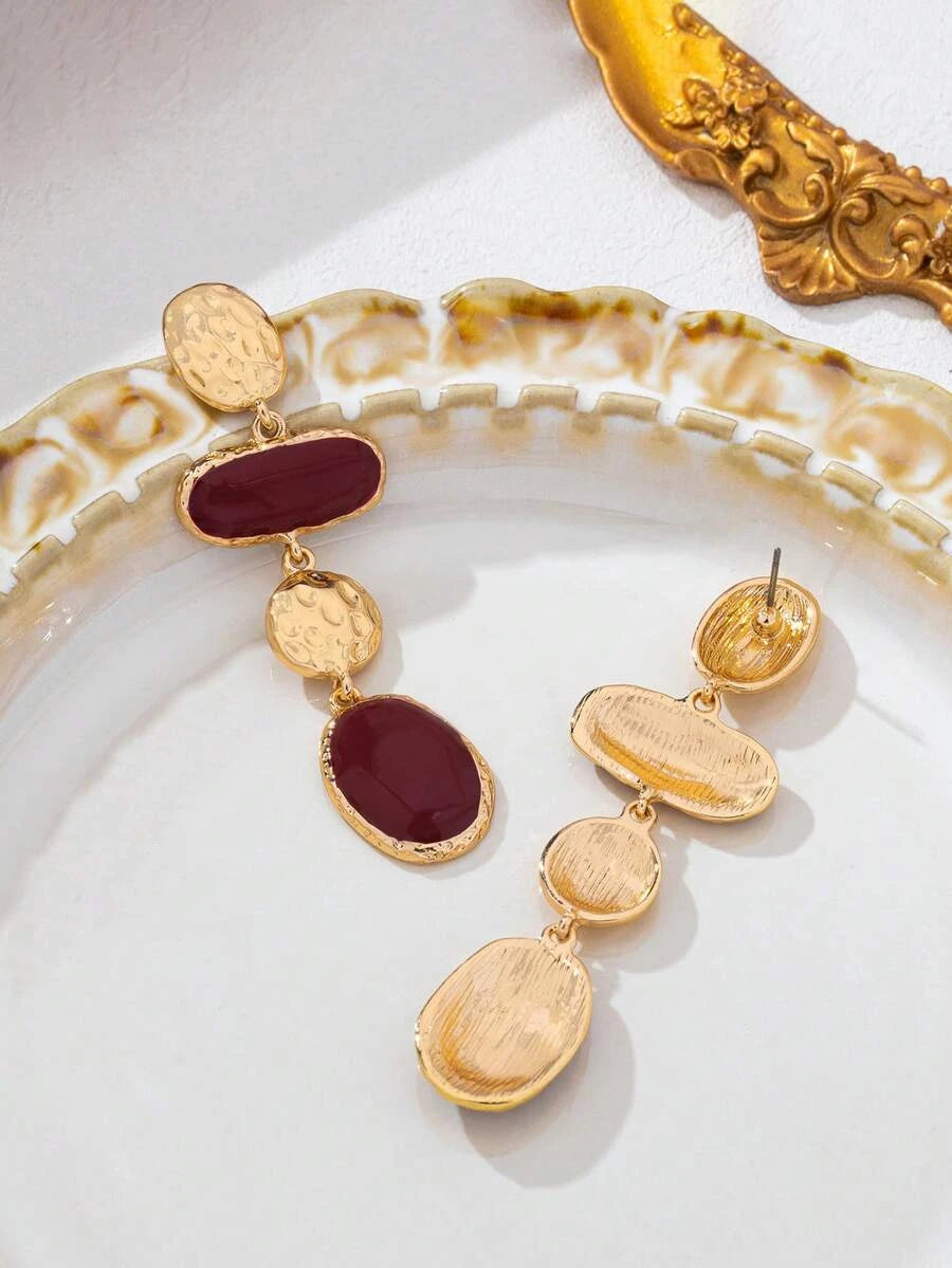French Vintage Enamel Asymmetrical Drop Earrings