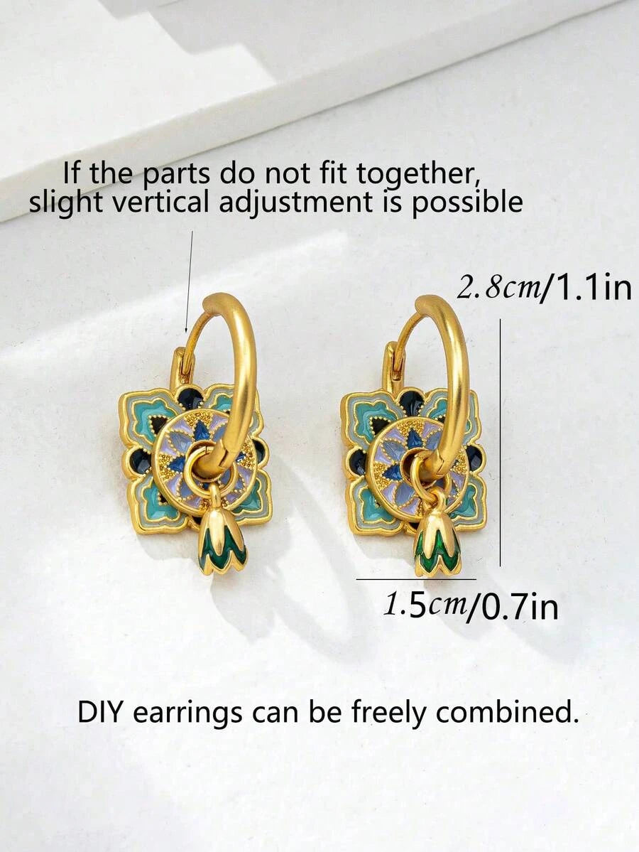 Enamel Geometric Hoop Earrings