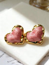 Pink Enamel Shell Stud Earrings