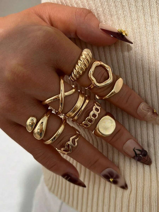 Vintage Geometric Wave Rings Set