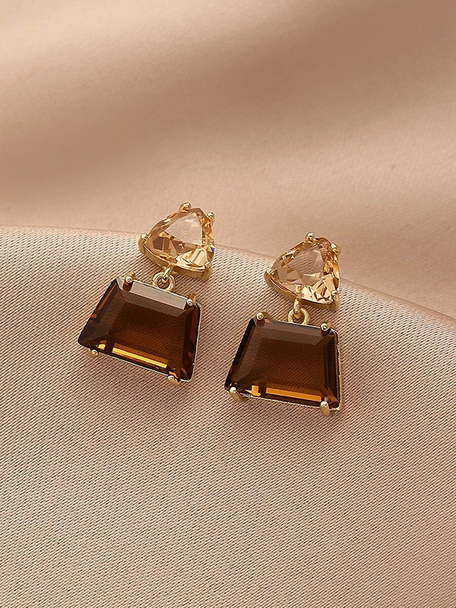 Retro Minimalist Trapezoid Crystal Earrings