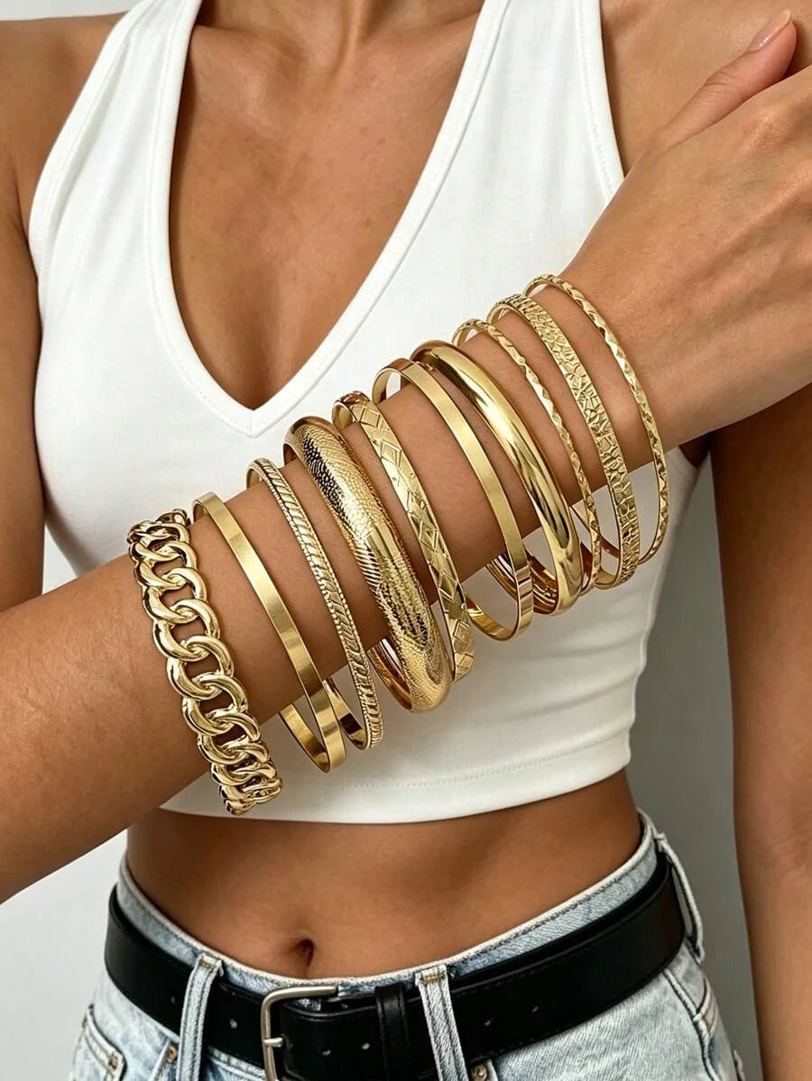 Vintage Geometric Gold Bracelet Set