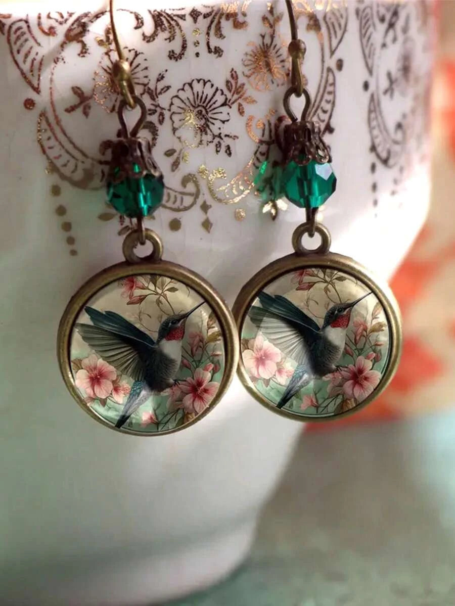 Retro Hummingbird Dangle Earrings