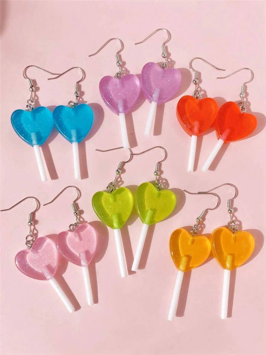 Summer Vacation Resin Heart Lollipop Dangle Earrings