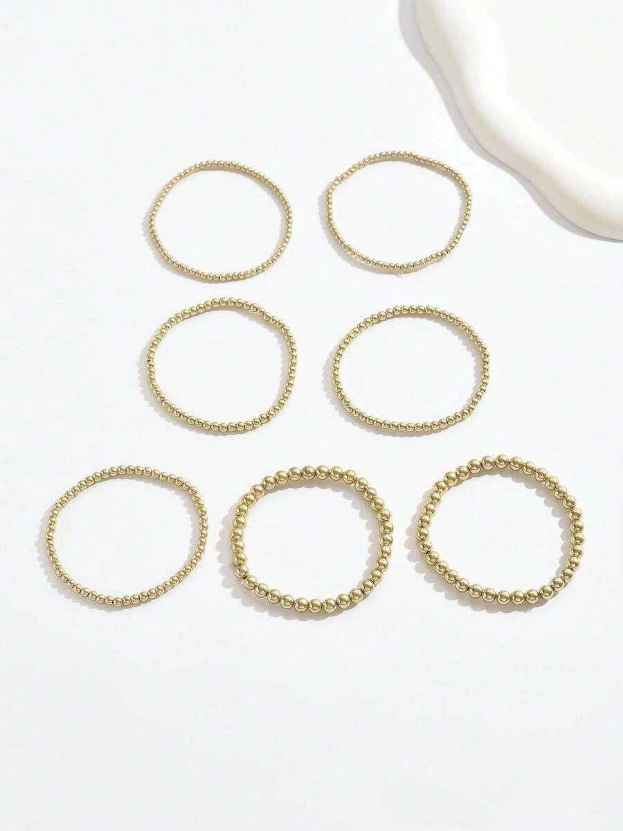 Golden Bead Faux Pearl Bracelet Set