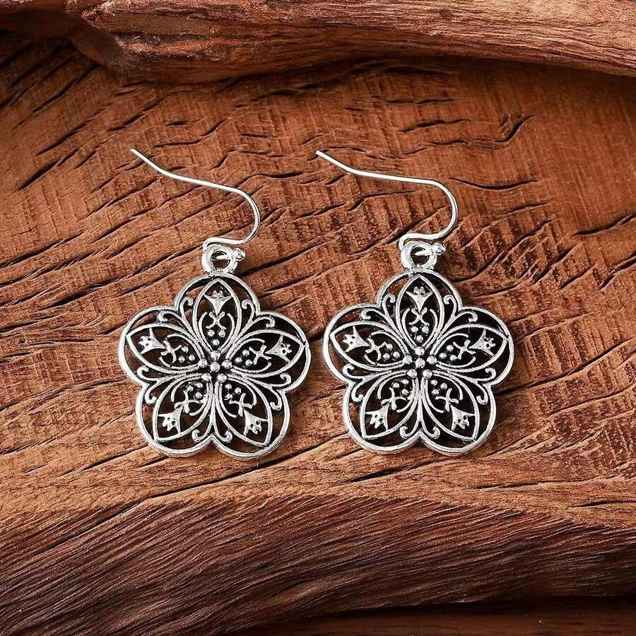 Vintage Silver Flower Drop Earrings