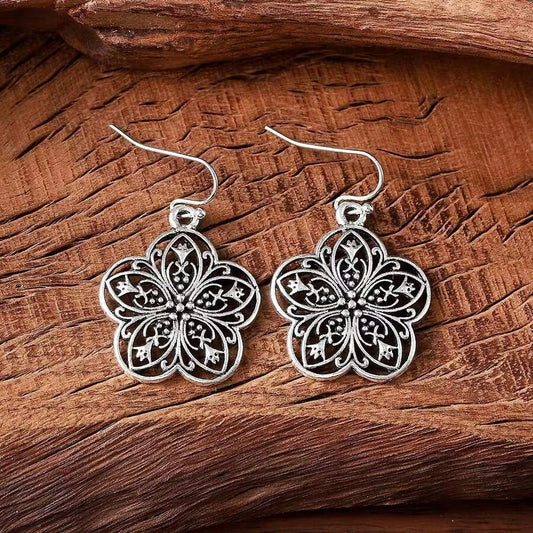 Vintage Silver Flower Drop Earrings