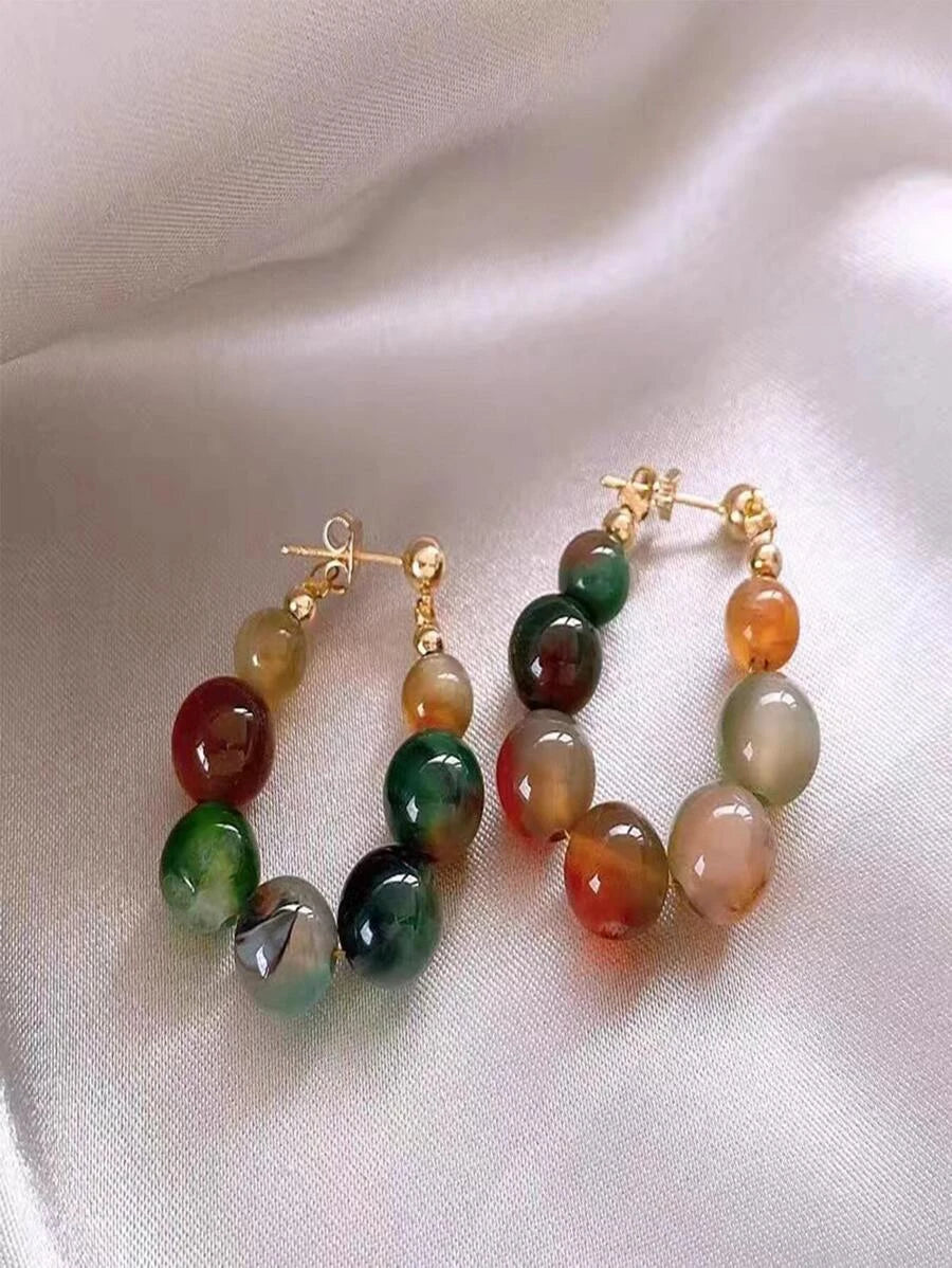 Retro Chinese Style Blue Beaded Earrings