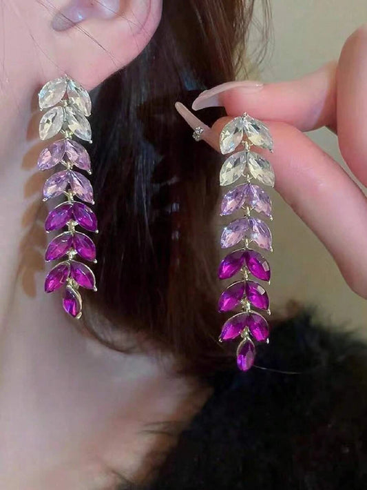 Gradient Purple Leaf Crystal Earrings