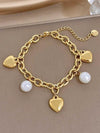 Golden Faux Pearl Heart Bracelet Set