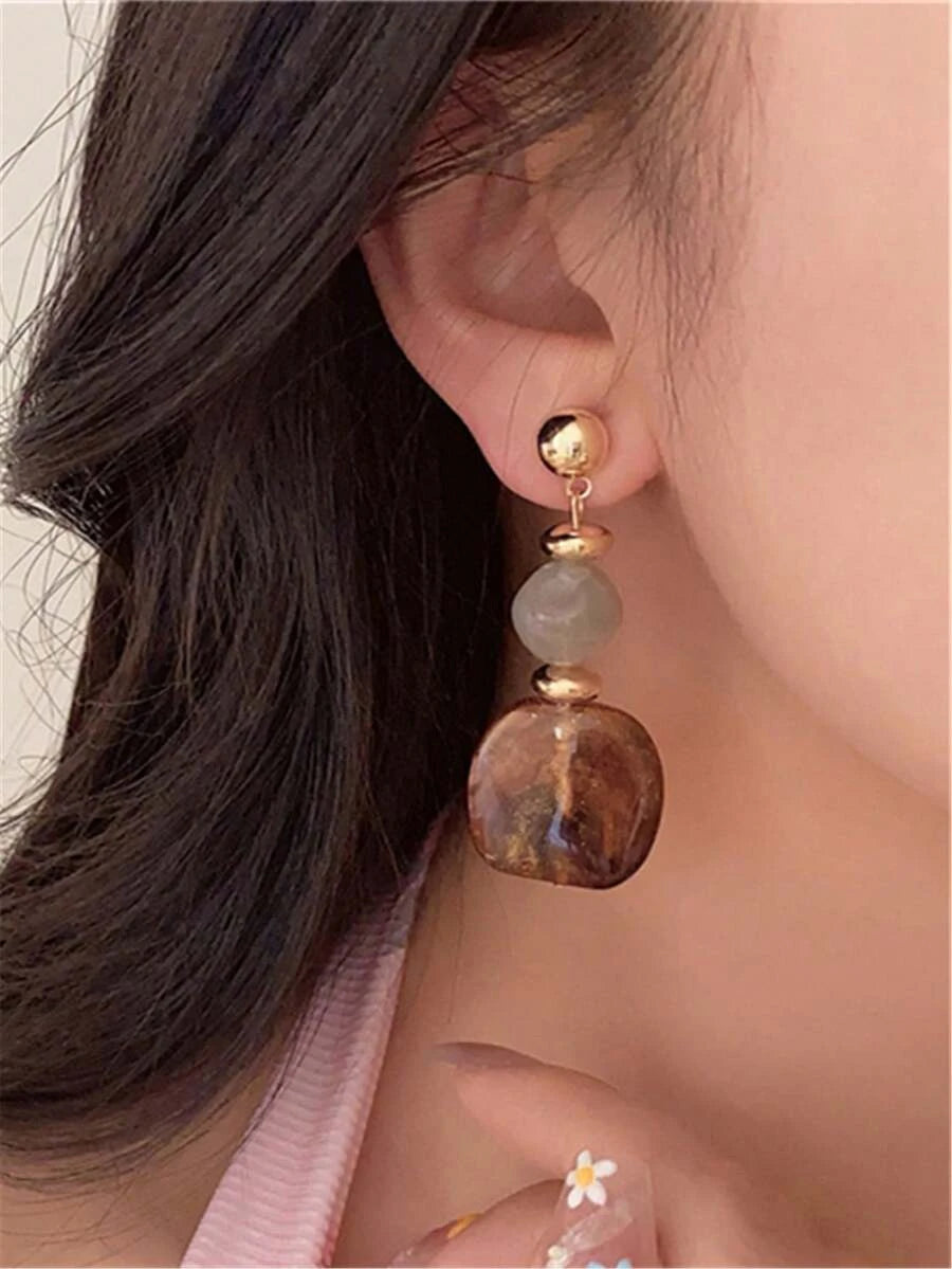 Vintage Asymmetrical Tie Dye Acrylic Long Pendant Earrings