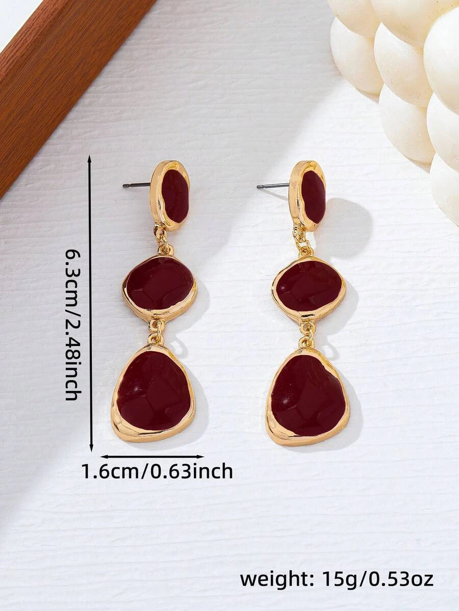 French Vintage Enamel Asymmetrical Geometric Drop Earrings