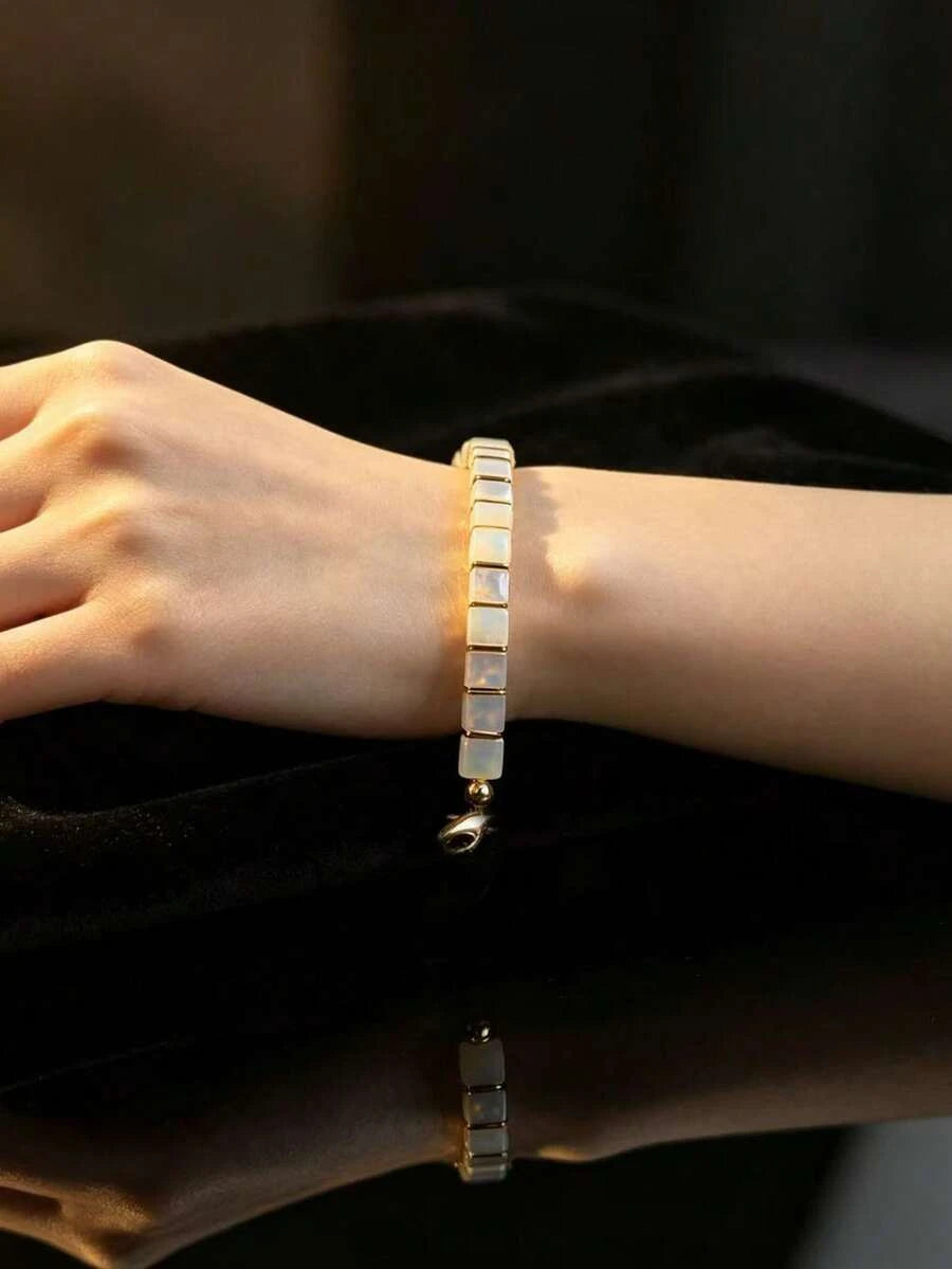Natural Opal Square Bead Bracelet