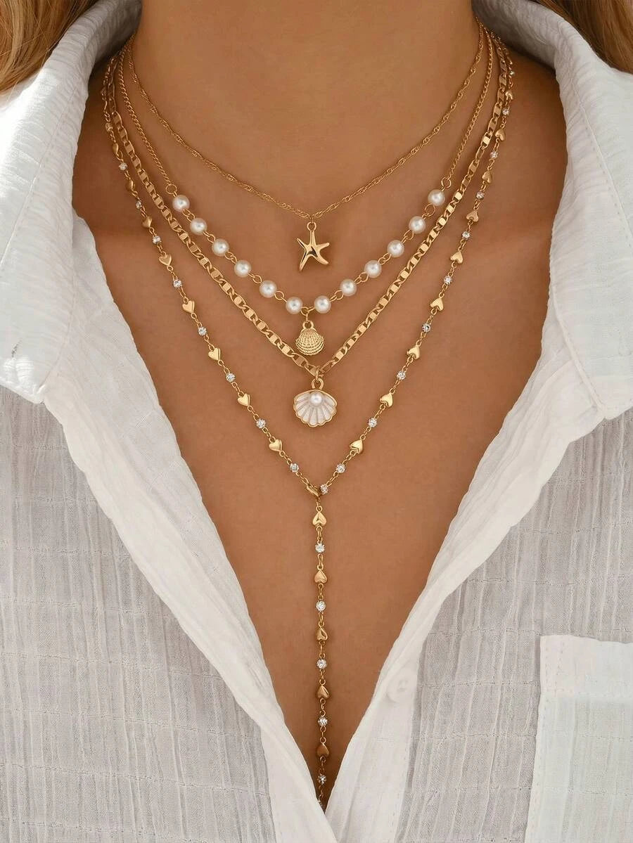 Pearl Flower Tassel Shell Necklace