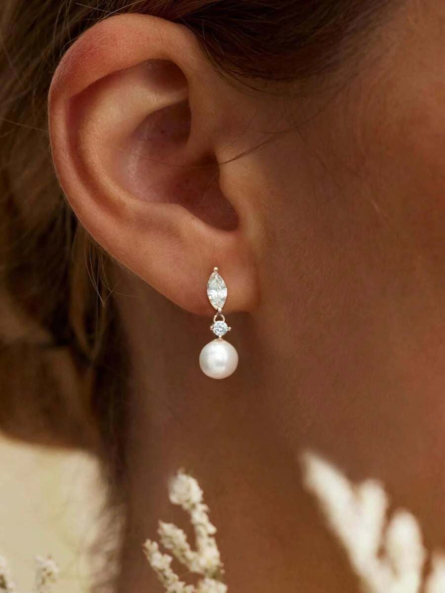 Gold Plated Pearl Bridal Earrings