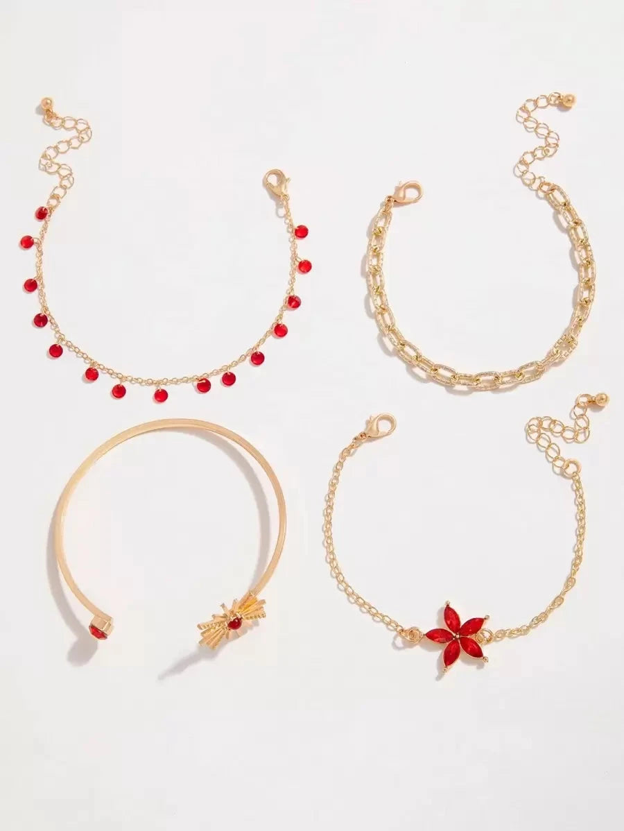 Minimalist Alloy Flower Tassel Bracelet Set