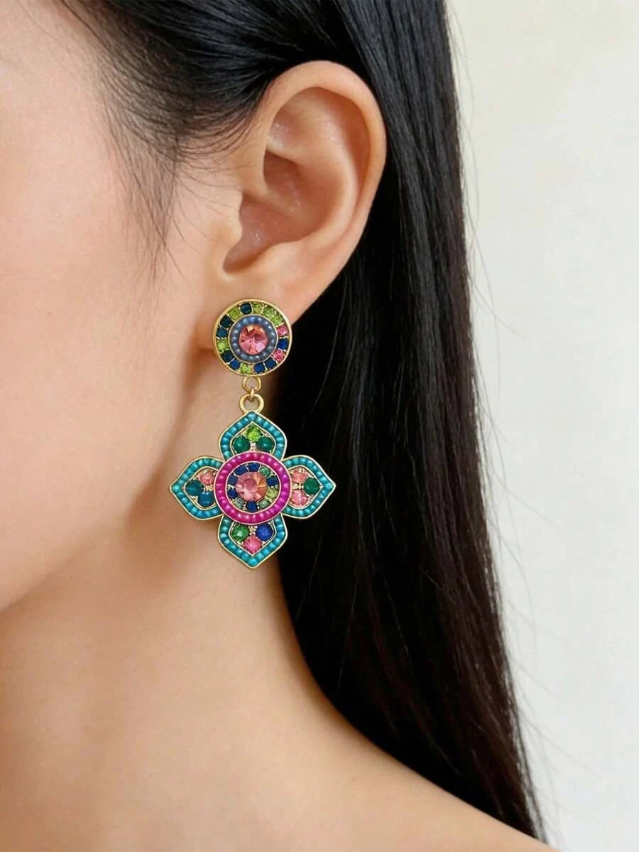 Retro Colorful Flower Stud Earrings