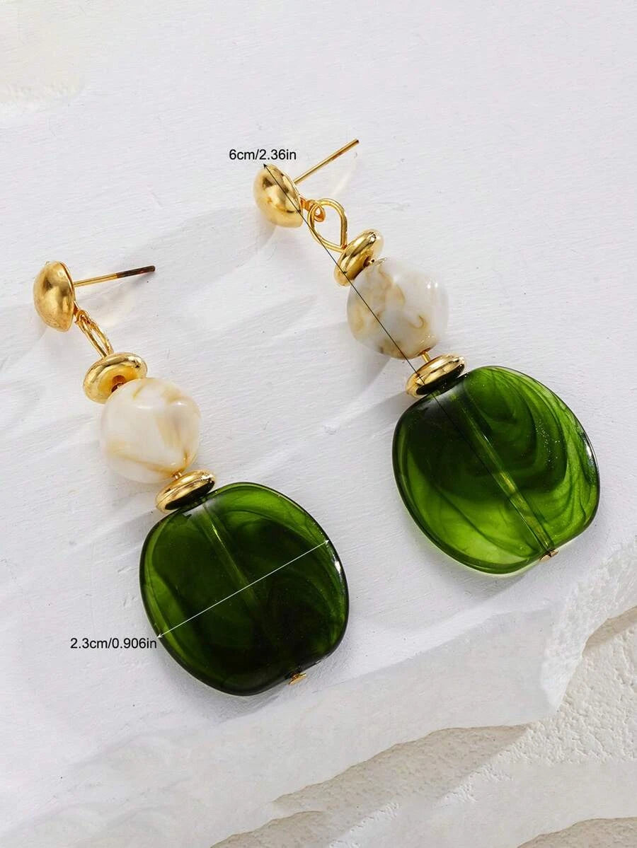 Vintage Asymmetrical Tie-Dye Acrylic Long Pendant Earrings