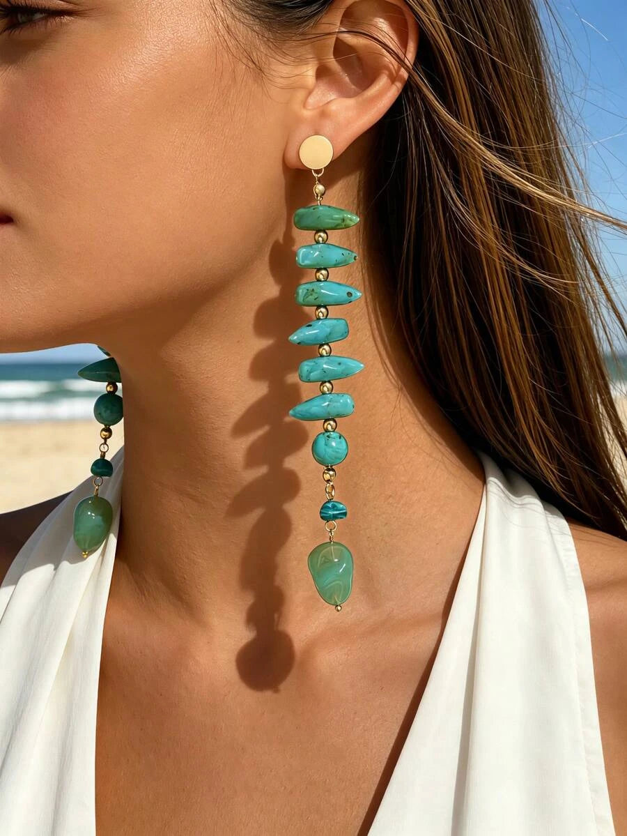 Gold-Plated Turquoise Teardrop Dangle Earrings