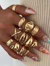 12pcs Vintage Old Money Style Elegant Geometric Hollow Heart Wave Line Design Rings Set For Women Daily Wear