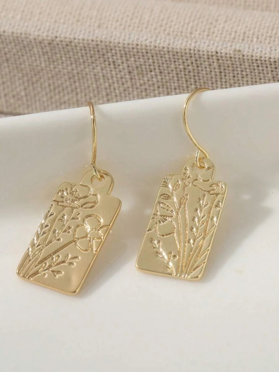 Vintage Carved Art Square Earrings