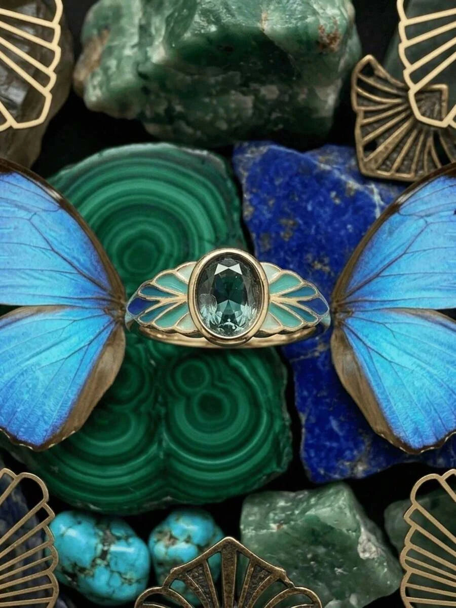 Retro Boho Enamel Rose Golden Ring