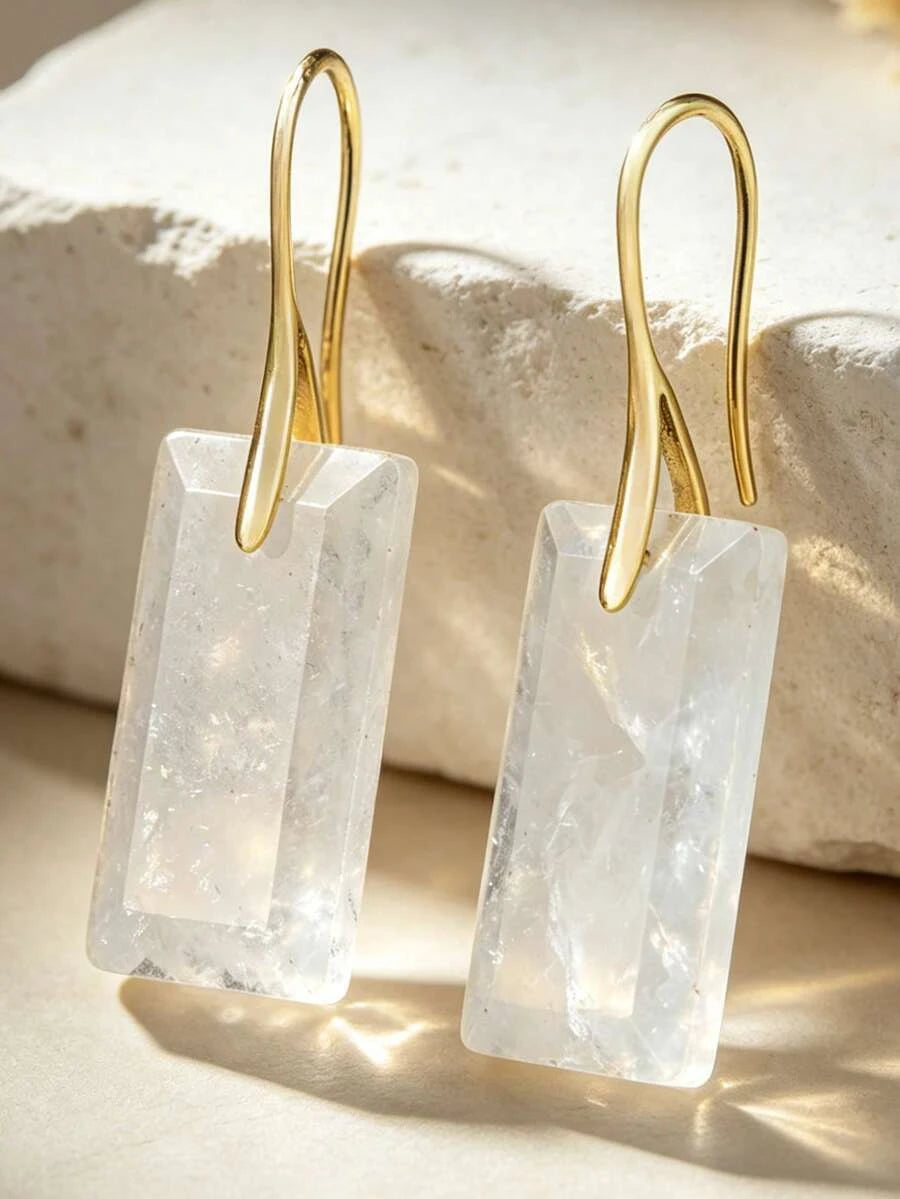 Natural Amethyst Square Pendant Earrings