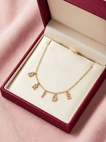 Gold Zirconia Bride Letter Necklace