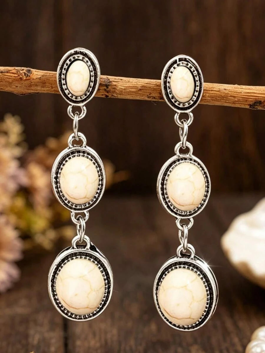 Vintage Bohemian Turquoise Geometric Drop Earrings