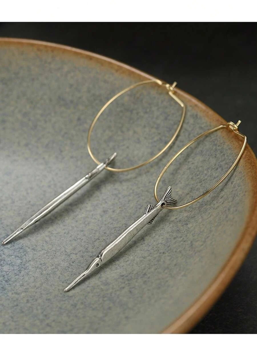 Vintage Dual-Tone Fish Pendant Earrings