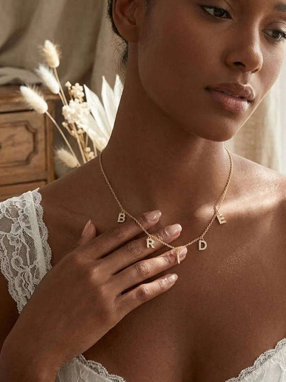 Gold Zirconia Bride Letter Necklace