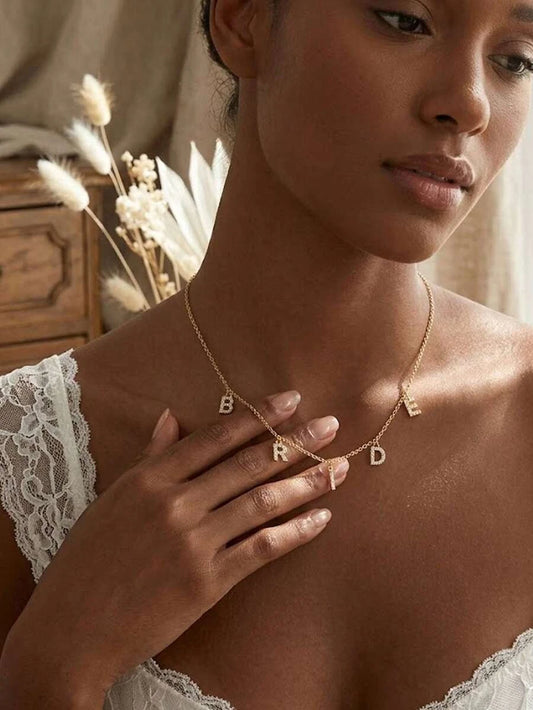 Gold Zirconia Bride Letter Necklace