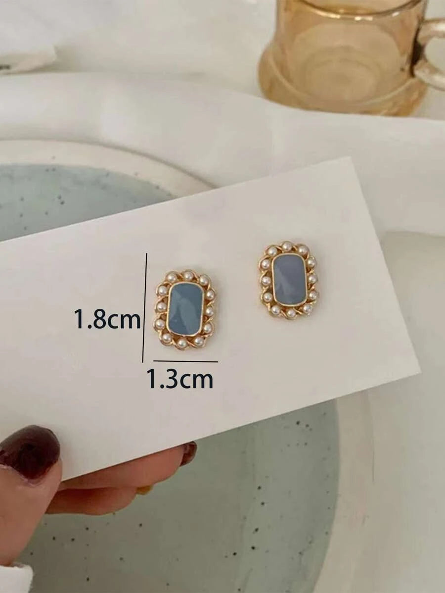 Geometric Faux Pearl Stud Earrings