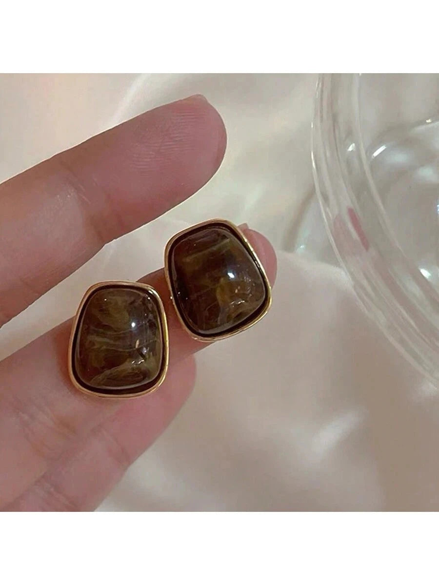 French Vintage Geometric Square Resin Earrings