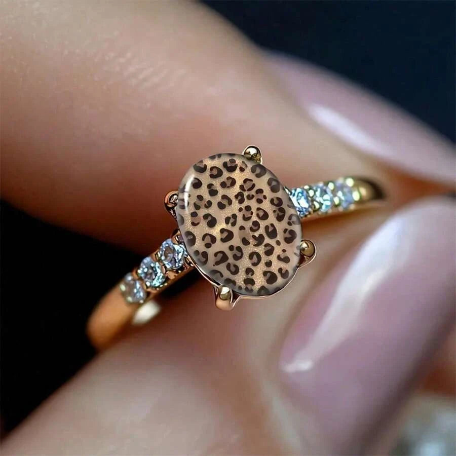 Leopard Print Oval Stone Ring
