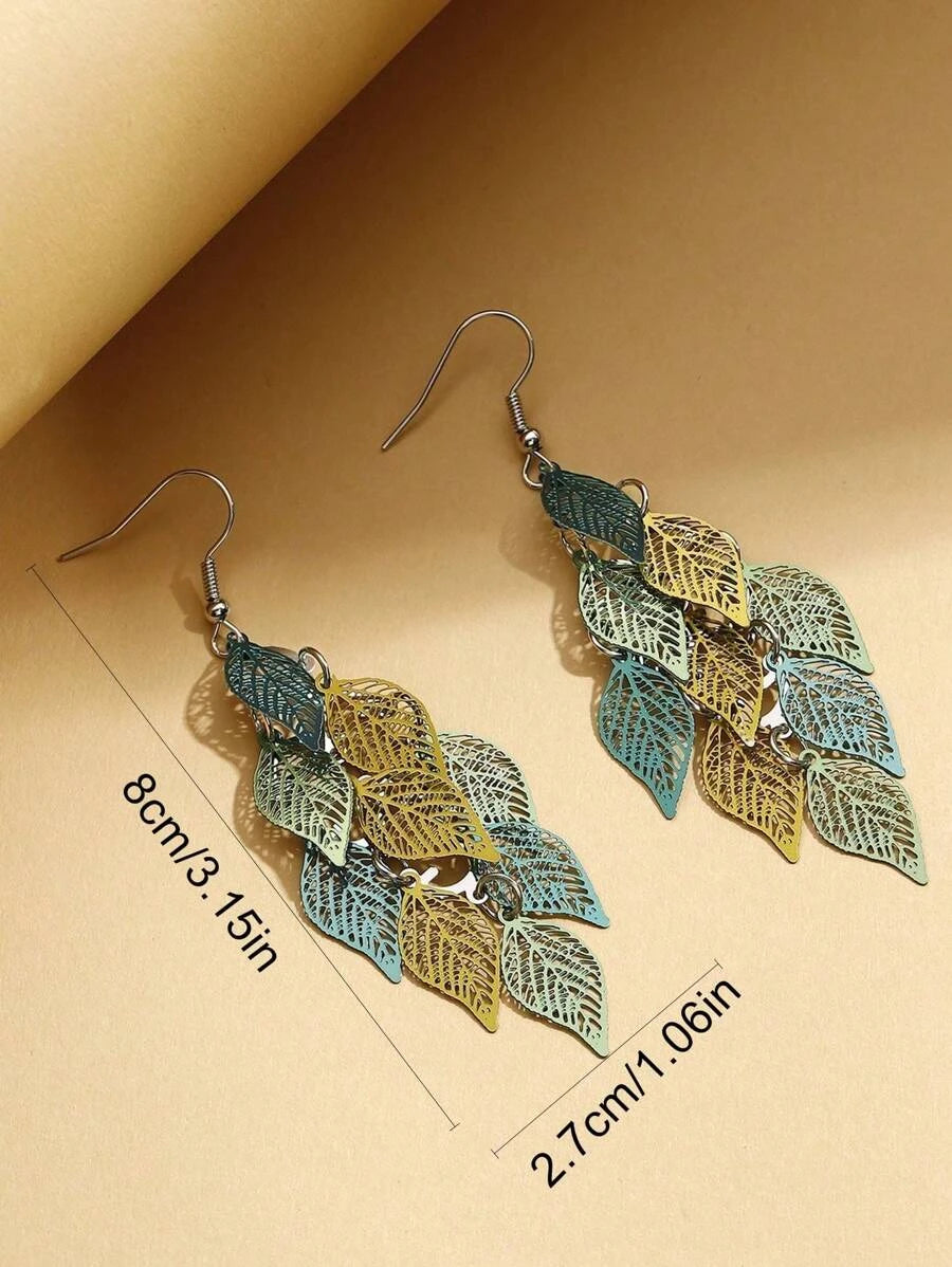 Retro Leaf Tassel Earrings