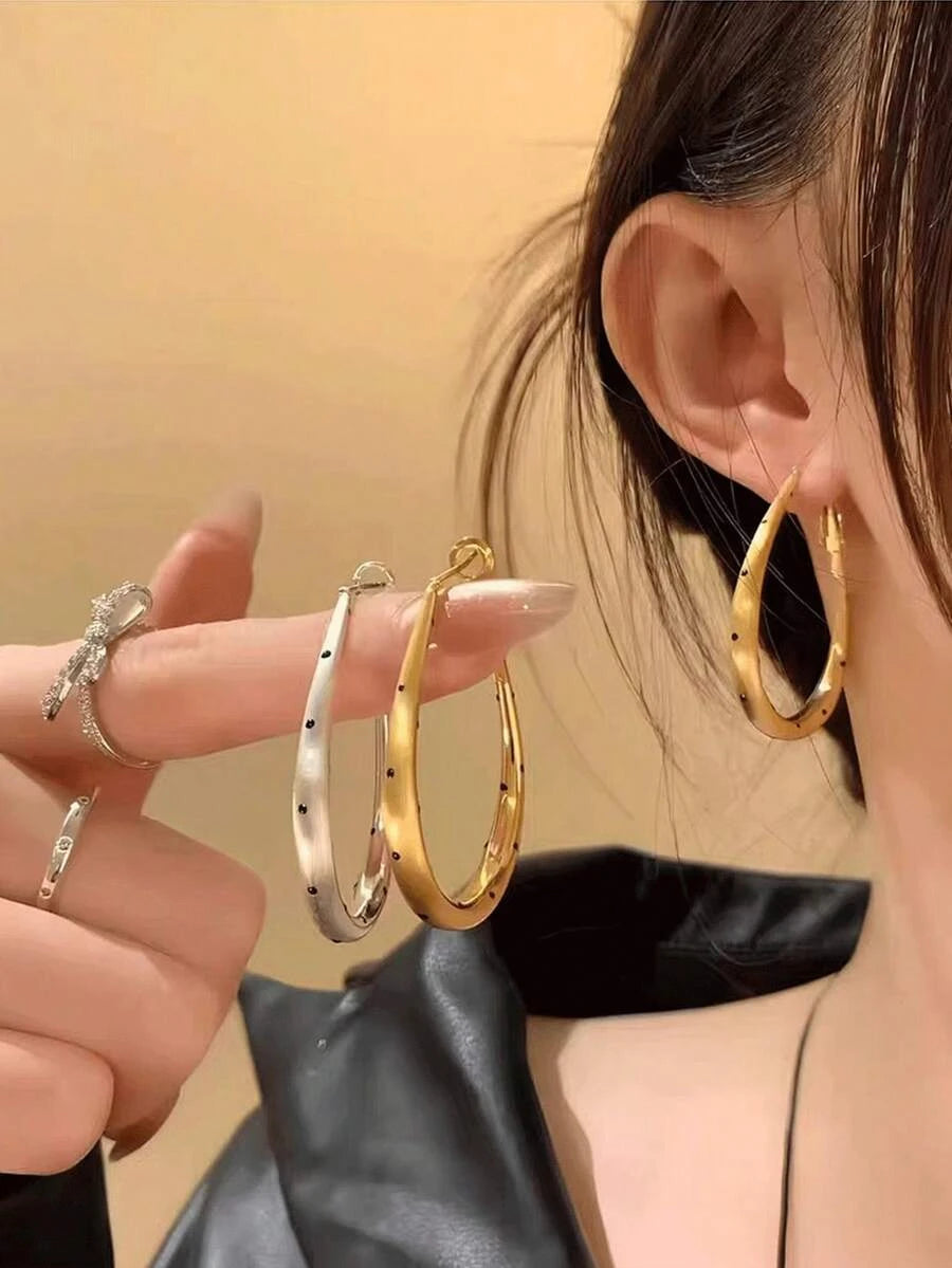 Oval Metal Polka Dot Stud Earrings