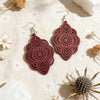 Wooden Lace Pattern Carved Pendant Earrings