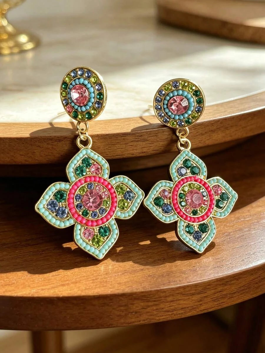 Retro Colorful Flower Stud Earrings