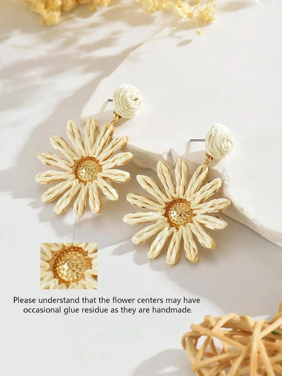 Handmade Raffia Sunflower Earrings